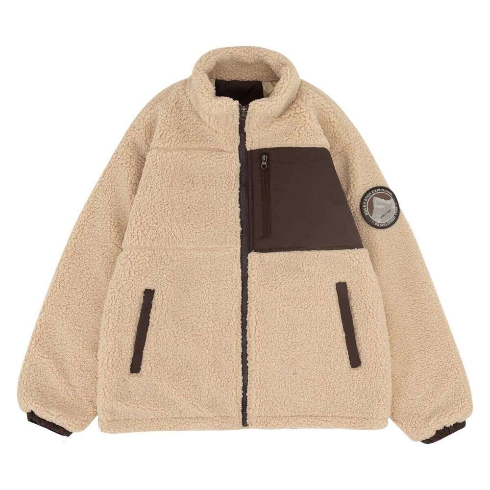 Men's Faux Fur Long Sleeve Warm Polyester Polar Fleece Cotton Padded Coat Full-Zip Thick Stand Collar Jacket with Pockets Z260313