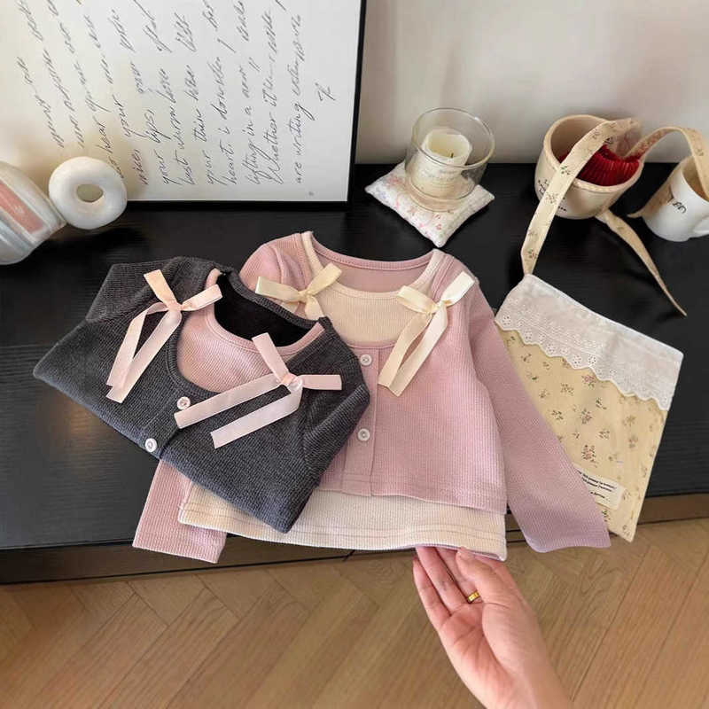 Women's T-Shirt Girls' Sweet Versatile Two-in-One T-Shirt Top Spring New Korean Style Children's Fashionable Stylish Base Shirt