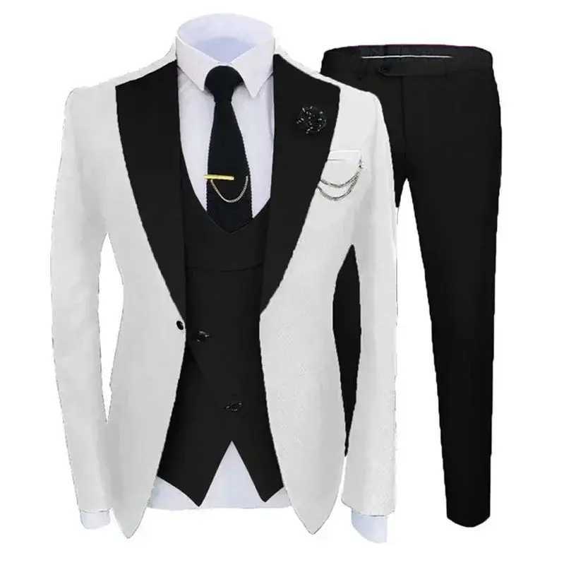 Slim Fit Formal Men Suits For Wedding Solid Color Wide Notched Lapel Groom Tuxedo 3 Pcs Male Fashion Jacket With Vest Pants 2024 M260313