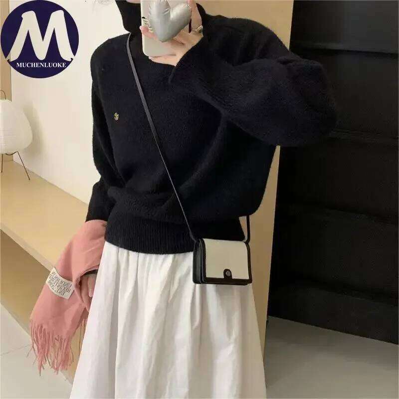 Women's Autumn Winter High Neck Long Sleeve Sweater Loose Knitted Casual Fashionable Lazy Style Top Z260313