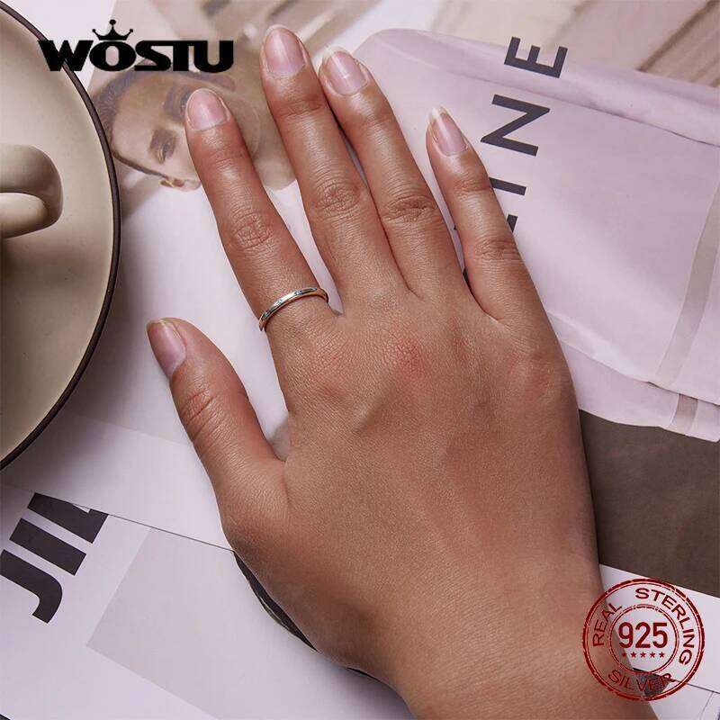 WOSTU 925 Sterling Sliver Turquoise Blue Star Patterns Simple Size Round Rings For Women Female Original Jewelry CTR240 H260312