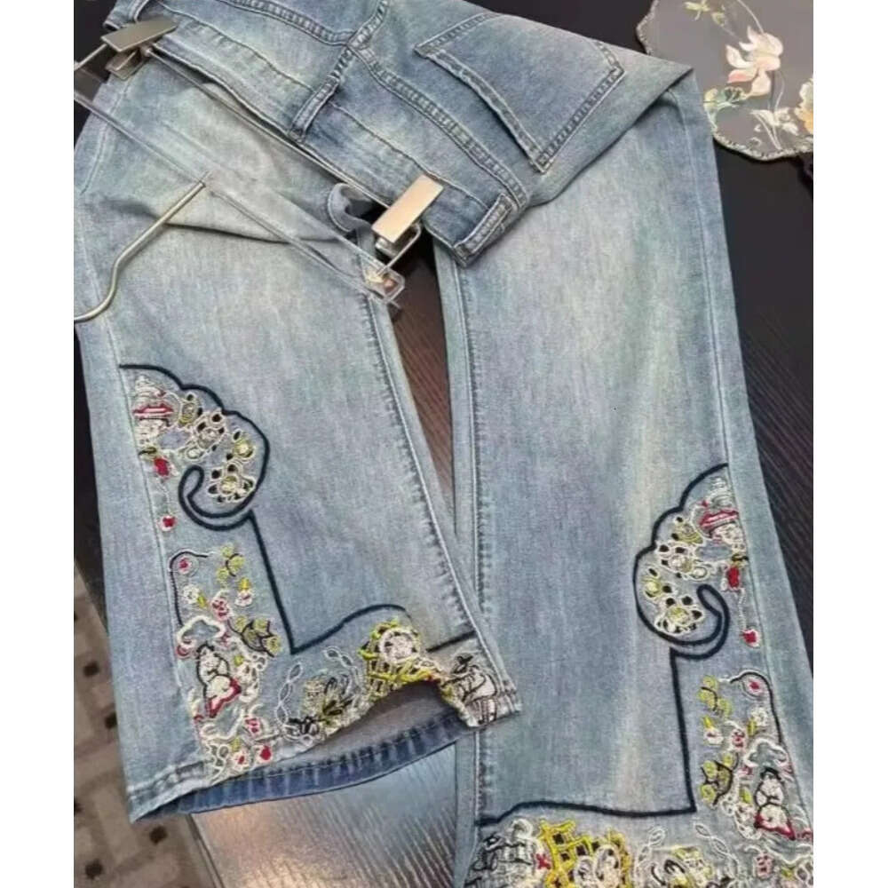 Jeans Casual Embroidered Wide Leg Jean Women's Pant Clothing 2026 Spring Trouser Summer High Waisted Elegant High-end Z260313