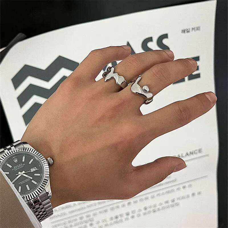 Liquid Lava Ring Titanium Steel Couple Irregular Ins Minimalist Hip-Hop Fashion All-Match Set Jewelry Gift Accessories H260312