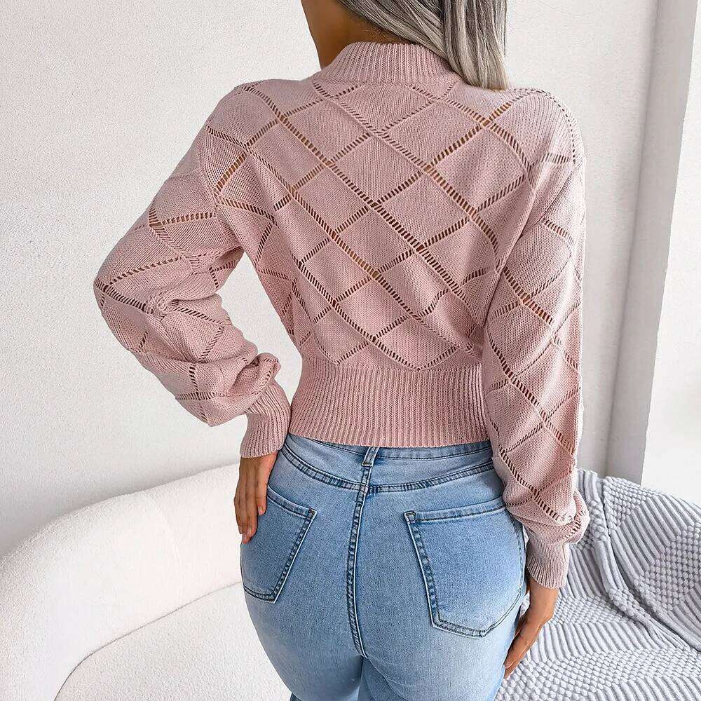 Women's Solid Color Lattice & Lace-Up Knit Sweater Long Sleeve Pullover Tunic, Cozy Fall Winter Casual Vacation Boho Chic Top Z260313