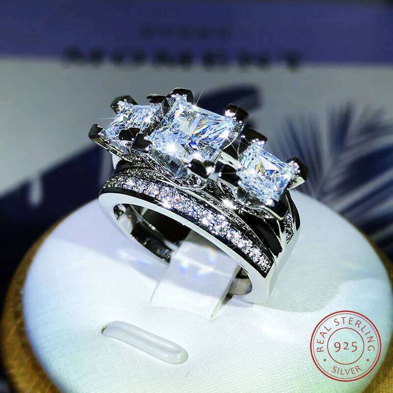 925 Sterling Silver Luxury Crystal Square Rings With Big Stone Bridal Wedding Engagement Female Zircon Ring for Women H260312