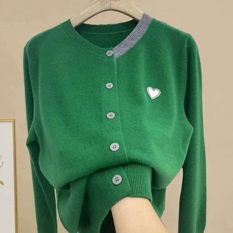 Women Fall Winter Knit Cardigan Single-breasted Round Neck Color Matching Elastic Warm Anti-pilling Lady Sweater Coat Z260313