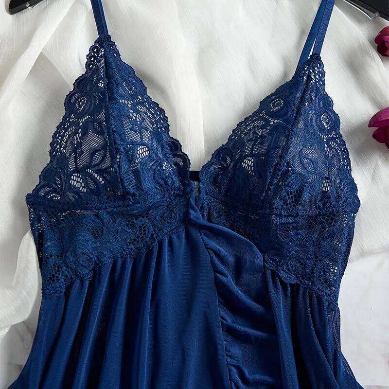 Tulle Suspenders Exquisite Women's Lencerias Lace V-Neck Underwear Semi-transparent Thong Dress Set Females Lingerie Nightgowns