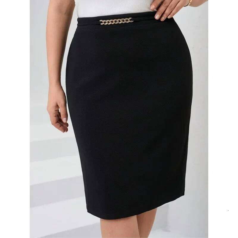 Plus Size 1XL-5XL New Elastic Mid Slimming-fit Women's High Waisted Trendy Knee Length Ladies Clothing Tight Skirt Z260314
