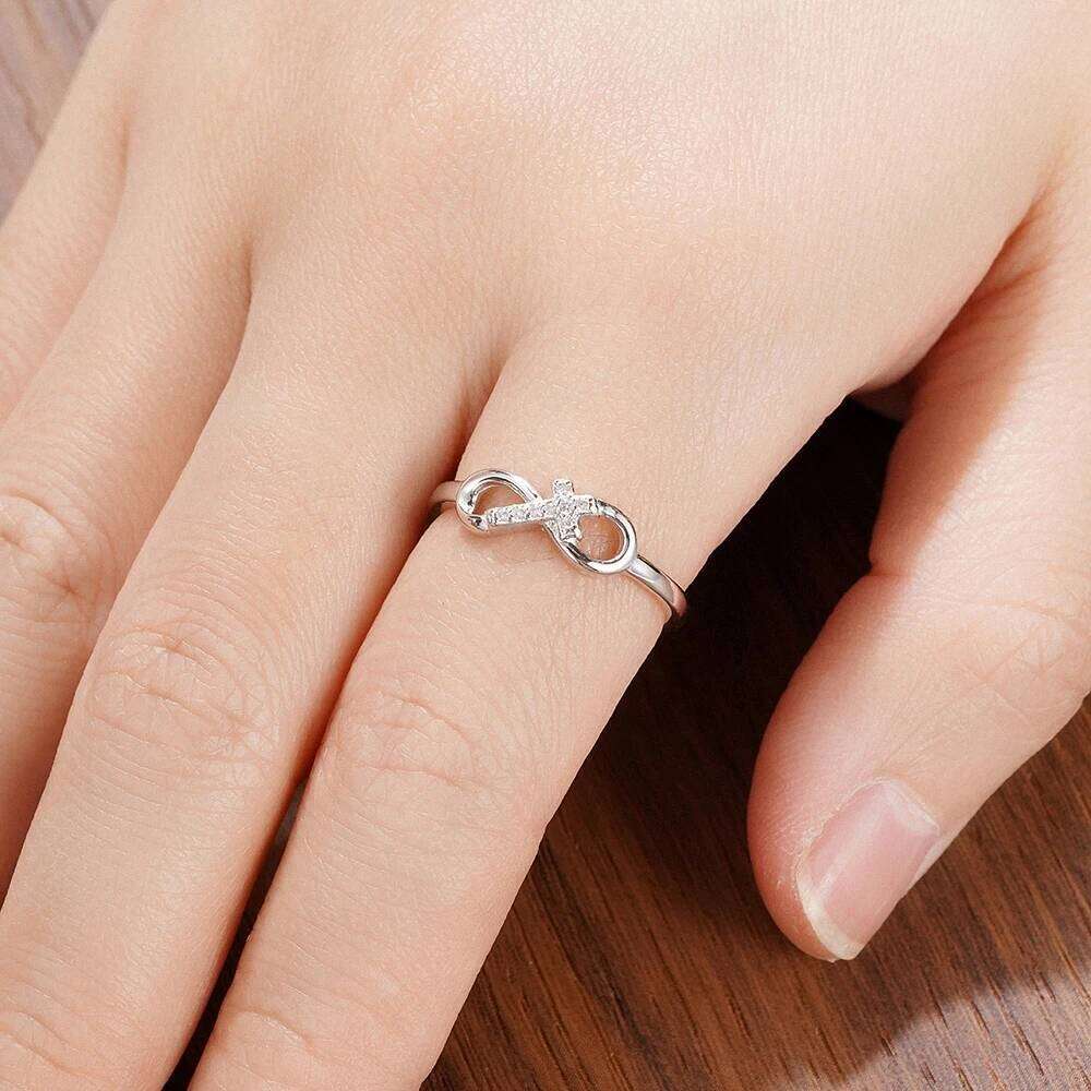 Huitan 925 Sterling Silver Infinity Sign Cross Designed Wedding Band Eternity Ring Simple Stylish Elegant Jewelry for Women H260312