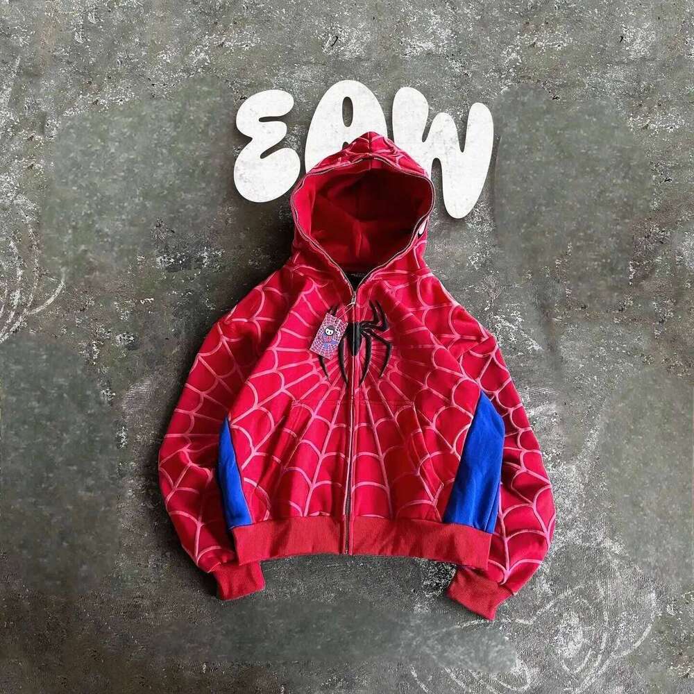 Classics America Gothic Red Spider Print Hooded Cardigan Coat Y2k Street Sweatshirt Zip Up Loose Men Women Hip Hop Hoodie Jacket Z260315