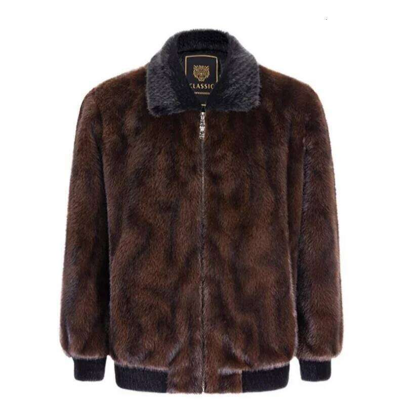 Winter New Fashion Men's Turn-down Collar Long Sleeve Zipper Faux Fur Jackets Male Thicken Casual Trendy Daily Coats Z260313