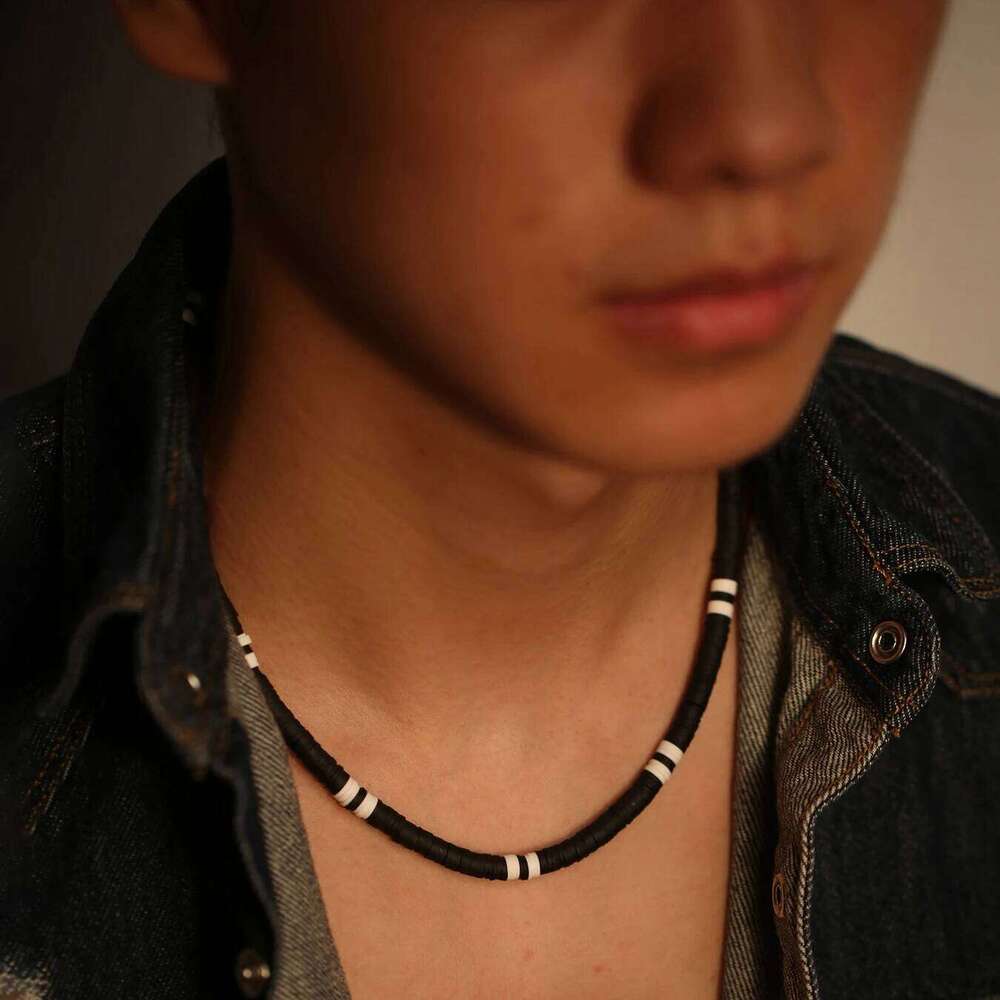 Collar Hombre Bohemia White Black Soft Polymer Beads Collier Homme Male Necklace for Men Women Collana Uomo H260312