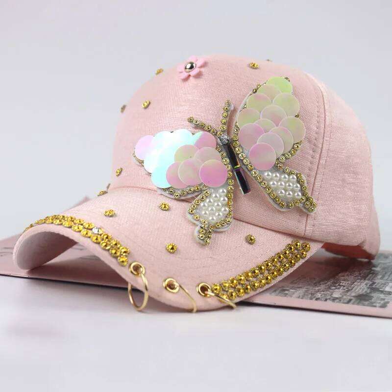 Ladies Casquatte Metal Three Ring Sun Summer Hat For Women Butterfly Diamond Studded Outdoor Baseball Cap Z260313
