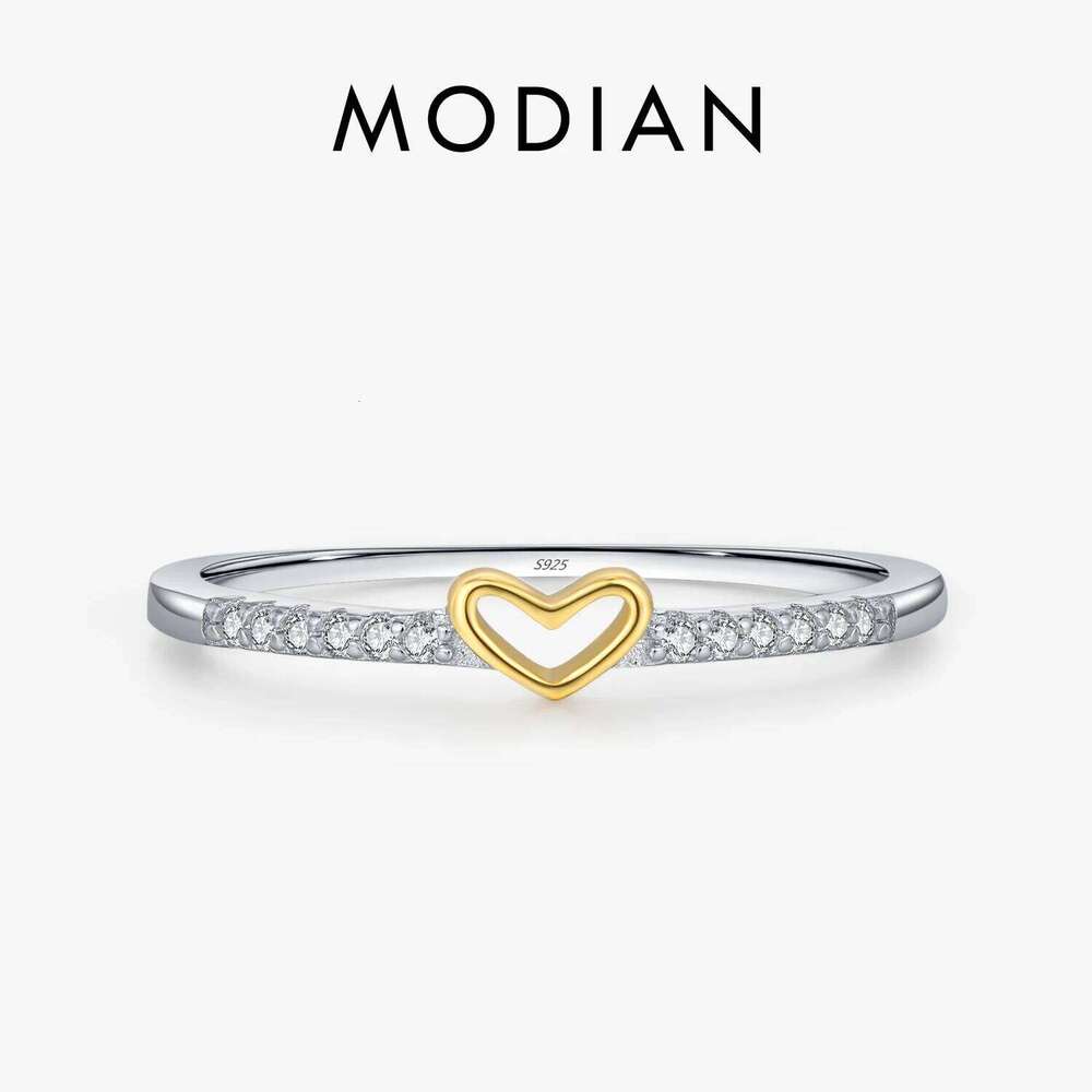 MODIAN 925 Sterling Silver Simple Romantic Heart Finger Ring Trendy Metallic Contrast Design Rings For Women Fine Jewelry H260312