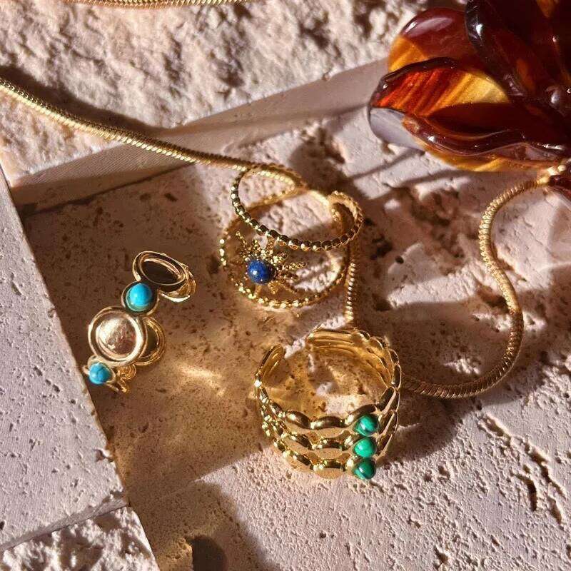 Bohemia Retro Multiple Layers Natural Stone Crystal Sun Rings Set for Women Charm Fashion Wedding Party Finger Hip Hop Jewelry H260312