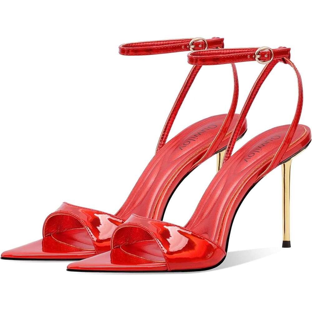 Women S Stiletto Open Toe High Heel Sandals With Ankle Strap Gold Metal Heel Sexy Dressy Heels For Party Wedding Evening And Night Out MOJIDASHU