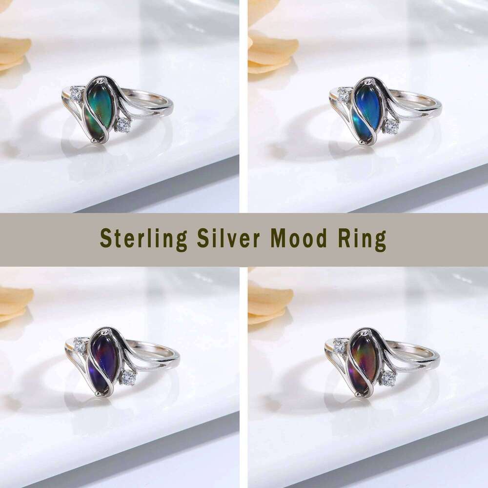 Fansilver 925 Sterling Mood for Women Cubic Zirconia Accents 18K Gold Plated Oval Moonstone Statement Silver Rings H260312