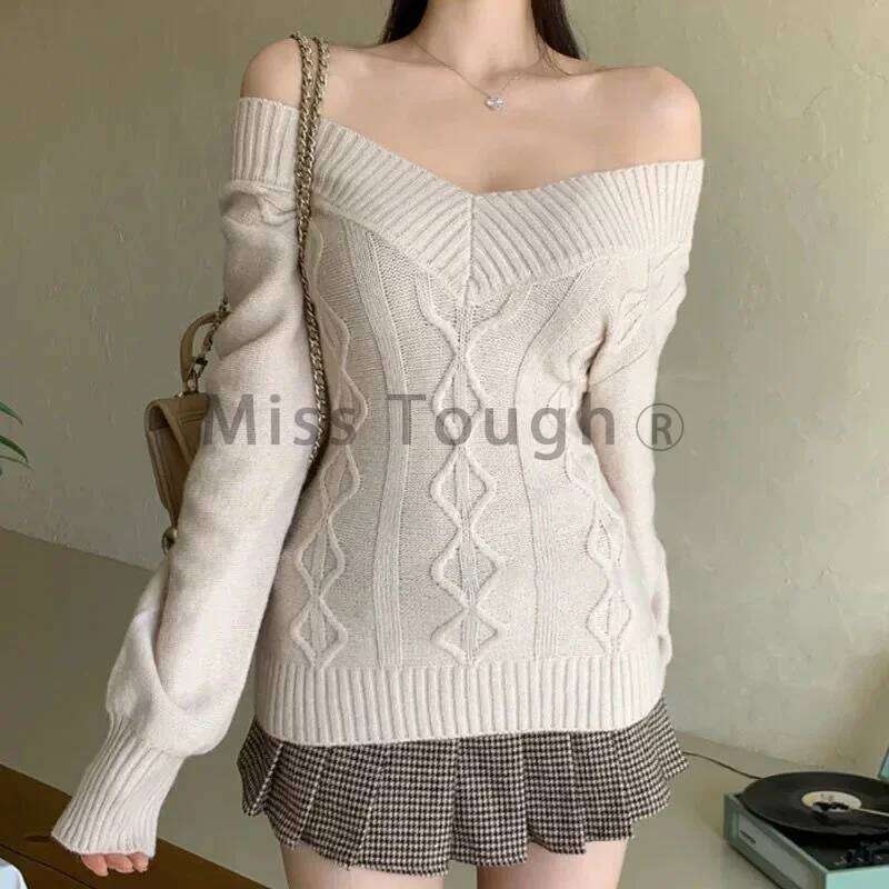 2025 Spring Autumn Black V-Neck Sweater Women Solid Elastic Design Fit Cross Knit Tops Chic Knitwear Casual Bottoming Clothing Z260314