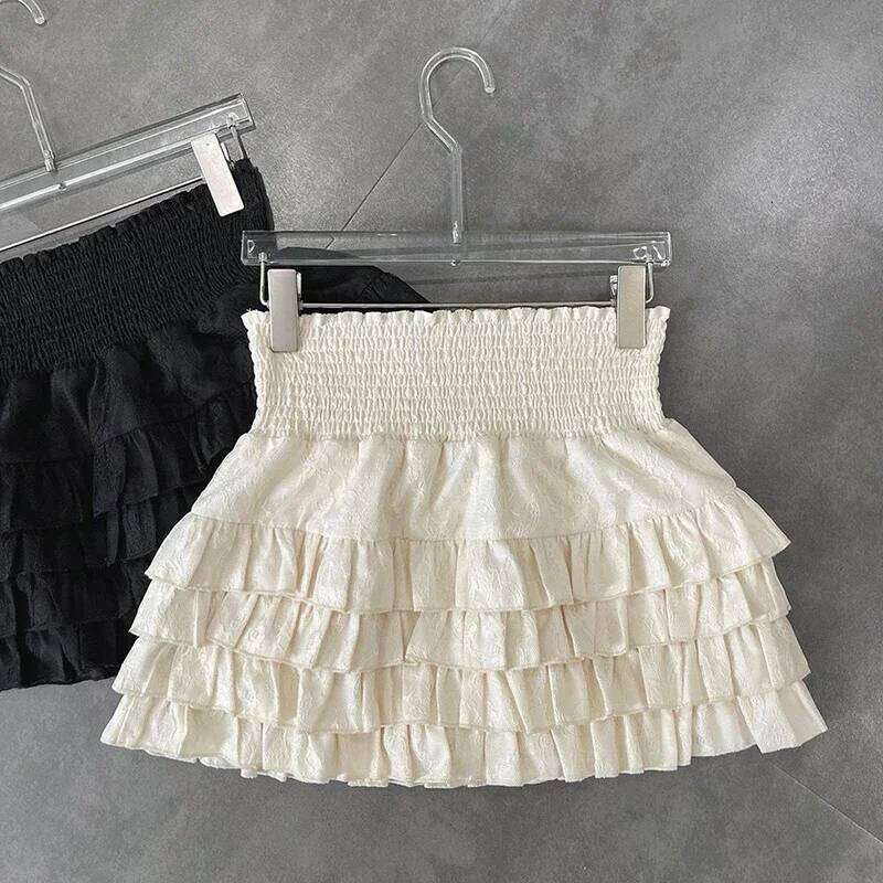 Streetwear Ruffles Mini Women Sweet Kawaii High Waist Lace A Line Skirt Summer Korean Fashion Black Ball Gown Skirts Z260314
