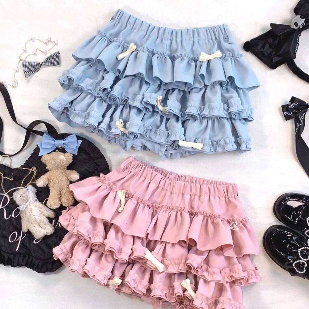 Japanese Women Y2K Sweet Ruffles Mini Lolita Kawaii Bow A Line Skirts Harajuku Cute High Waist Casual Elegant Cake Skirt Z260314