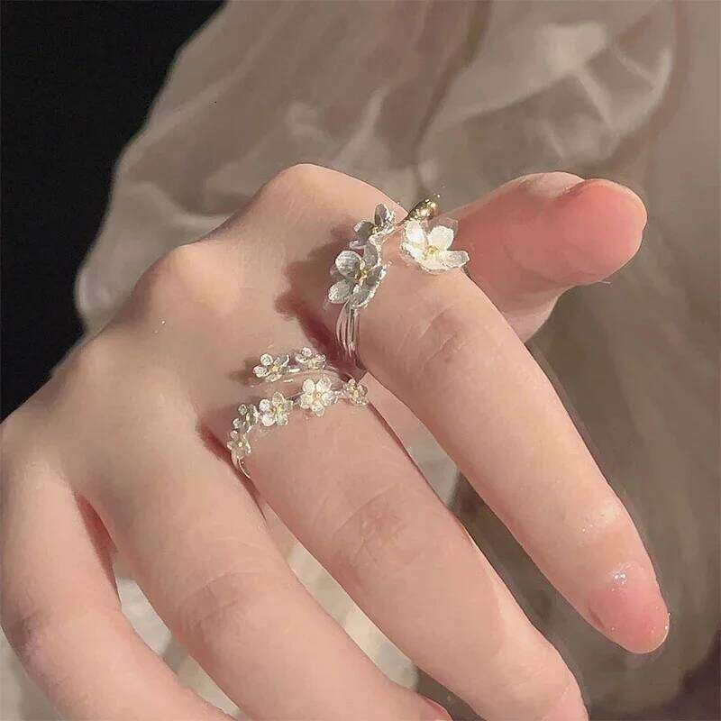Unique Delicate Flower Opening Adjustable Rings for Women Silver Color Minimalist Finger Ring Engagement Jewelry Female Gift H260312