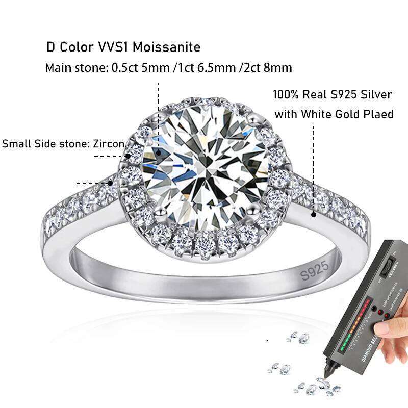 Tezzc 2ct Moissanite Halo Engagement Ring For Women S925 Sterling Silver Wedding Rings With certificate Fine Jewelry Wholesale H260312