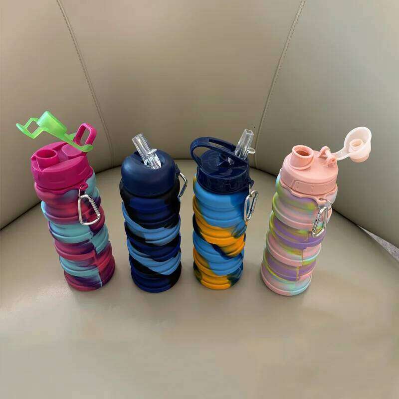 Outdoor Sports Food Grade Telescopic Camouflage Color Water Bottle Portable Silicone Folding Cup Z260313