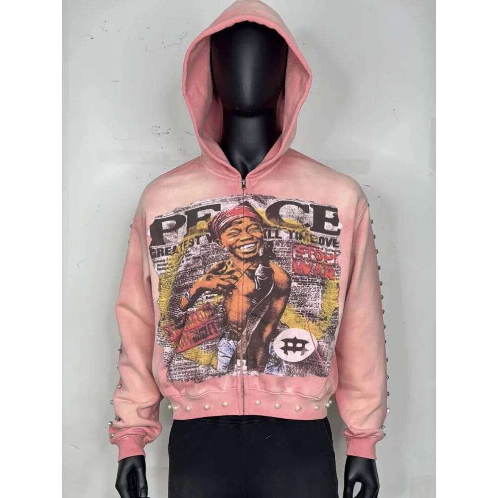 Y2K Aesthetic Pattern Print Hoodie Vintage Punk Gothic Couple Pearl Graffiti 2000s Streetwear 26Y0313