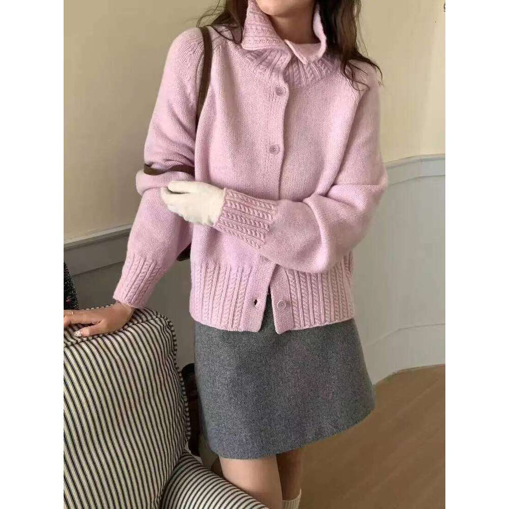 Korean High Neck Colid Color Sweater Women's Autumn Winter Temperament Single Breasted Casual Long Sleeve Knitted Caedigan Top Z260313