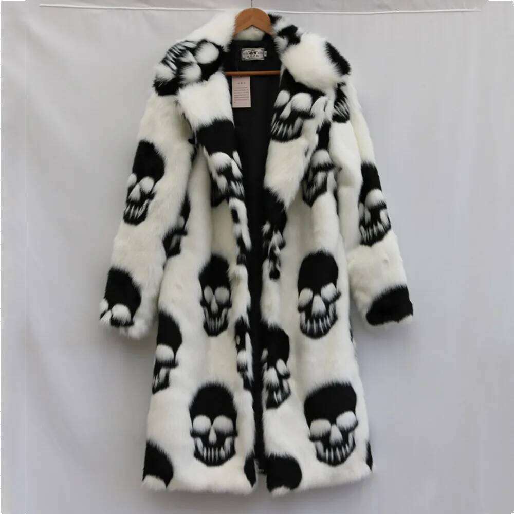 2025 Winter Warm Skulls Pattern Imitation Mink Man Woman Suit Collar Hip Hop Punk Faux Fur Coat Long Jacket Z260313