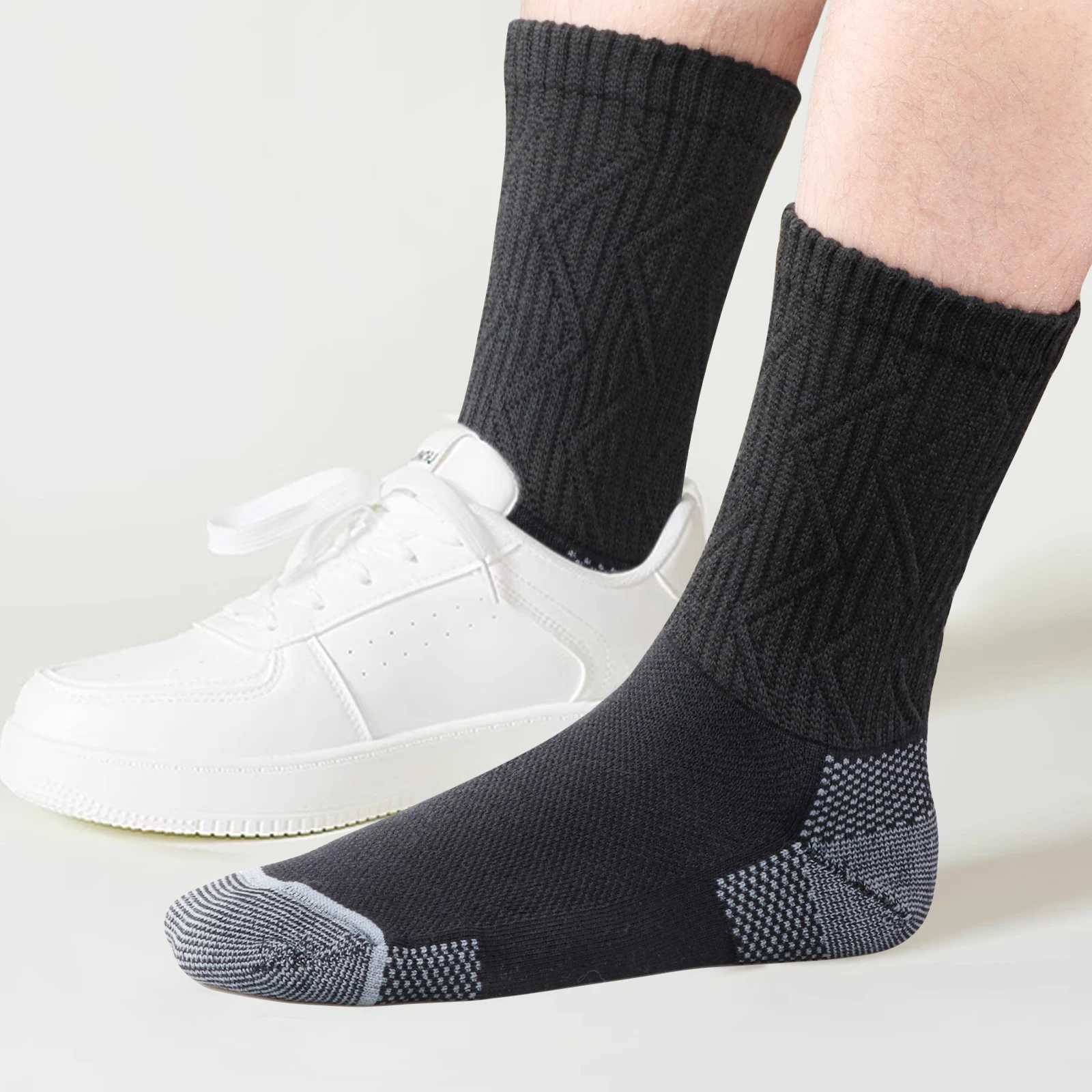 YUEDGE 5 Pairs Bamboo Diabetic Mens Crew Socks Non-Binding Loose Socks for Women Men D260313