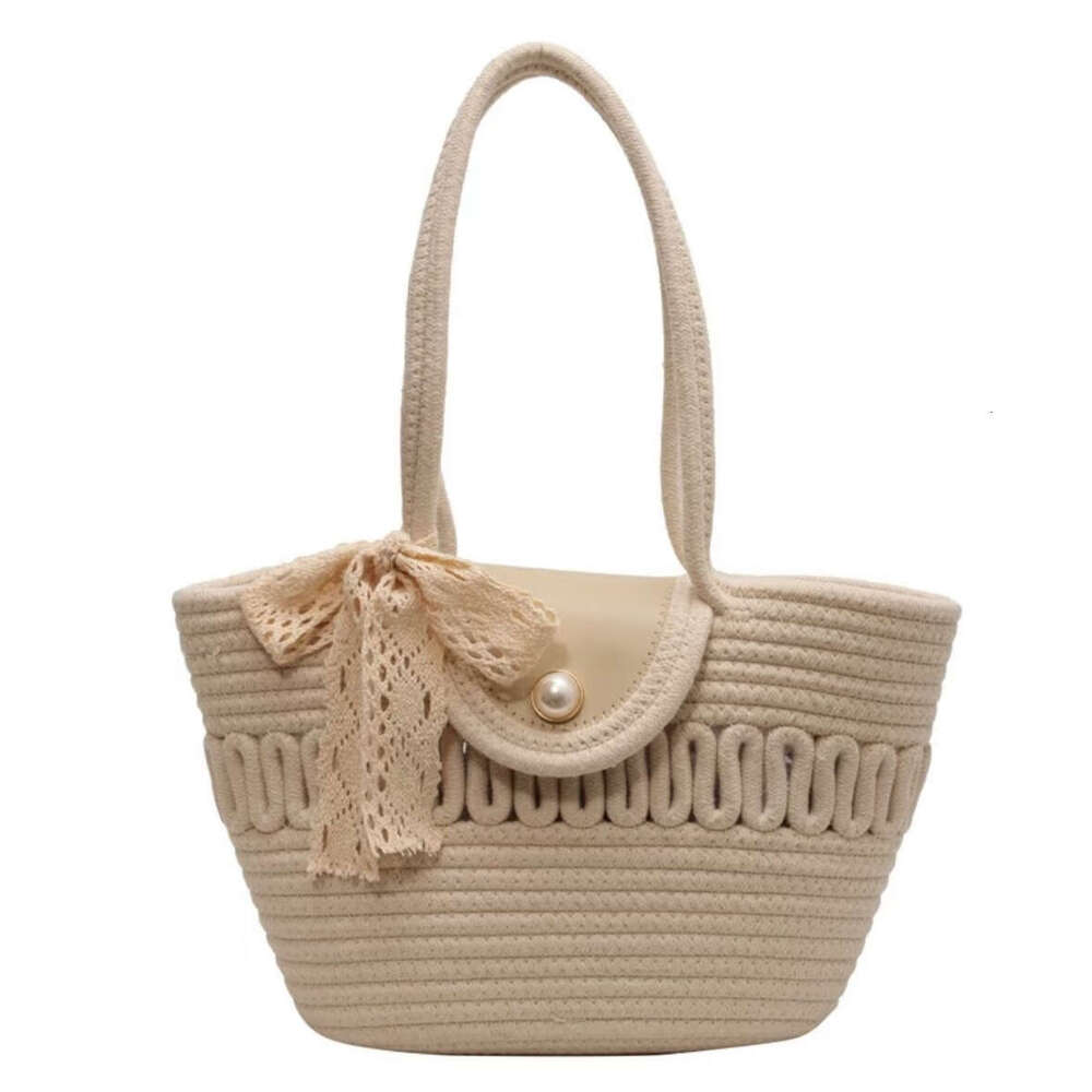 Simple Woven Handbag Large Capacity Commuter Tote Versatile Scarf Shoulder Casual Travel Beach Bag