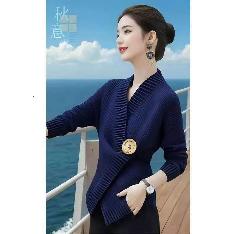 Casual Knit Cardigan Women Loose V Neck Long Sleeves One Button Sweater Female 2024 Fashion Solid Knitwears Lady Z260313