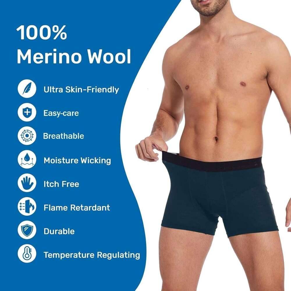 100% Briefs Mens Merino Wool Underwear Boxer Shorts Everyday Soft Breathable Anti-Odor Sports Fitness Boxers