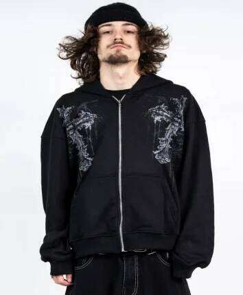 Y2K Hip Hop Hoodie Gothic American Skull Print Zipper Sports Long Sleeve Men's and Women's Retro Fashion Street Casual Jacket Z260314