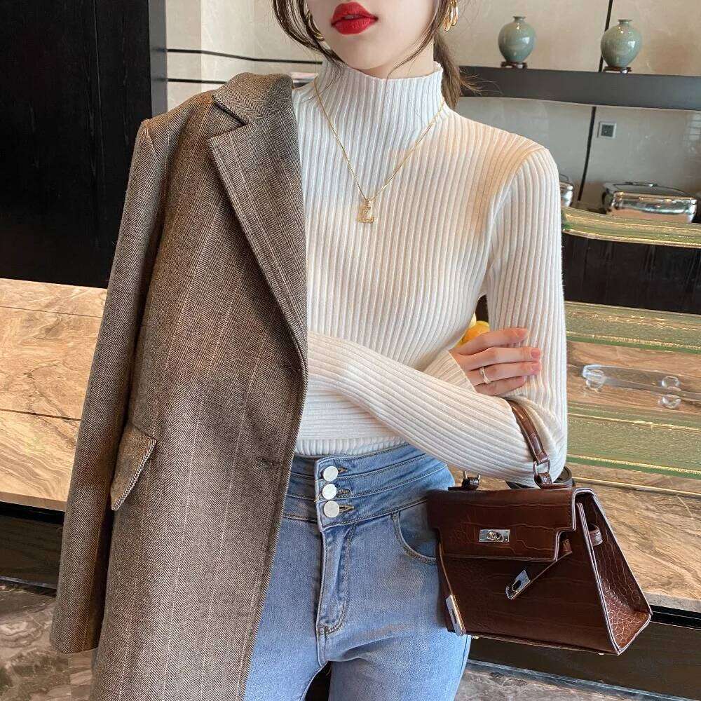 Autumn Winter Knitted Shirt Women Sweater Bottoming Shirts Female Long Sleeve Skinny Elastic Slim Sweaters Knit Pullover Tops Z260314