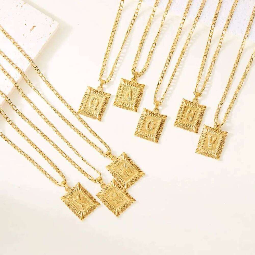 Stainless Steel Initial Letter For Women Men 2025 New Stylish Square Pendant Necklace Birthday Party Jewelry Gifts H260312