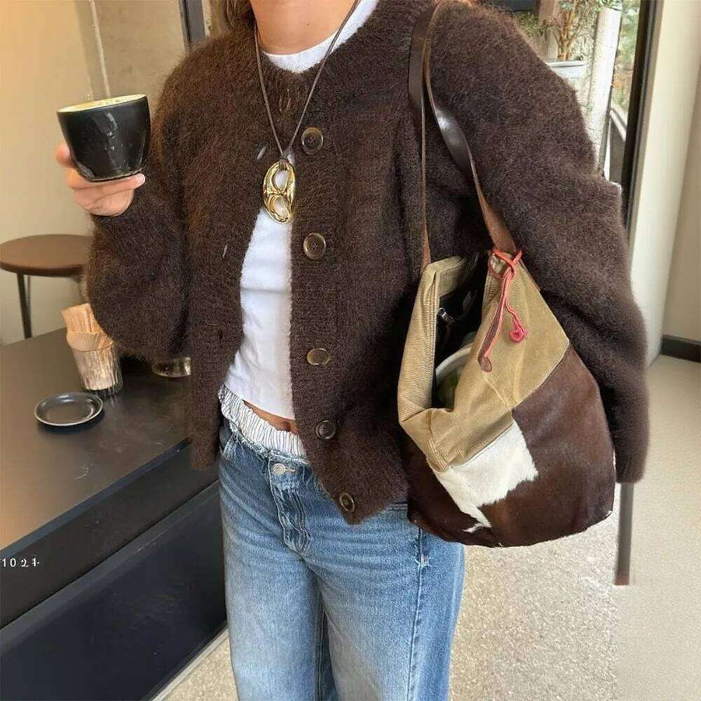 2025 Fall Winter New Fashion Women's Sweater Loose-fit Knit Cardigan Single-button Closure Solid-color Minimalist Top Jacket Z260313