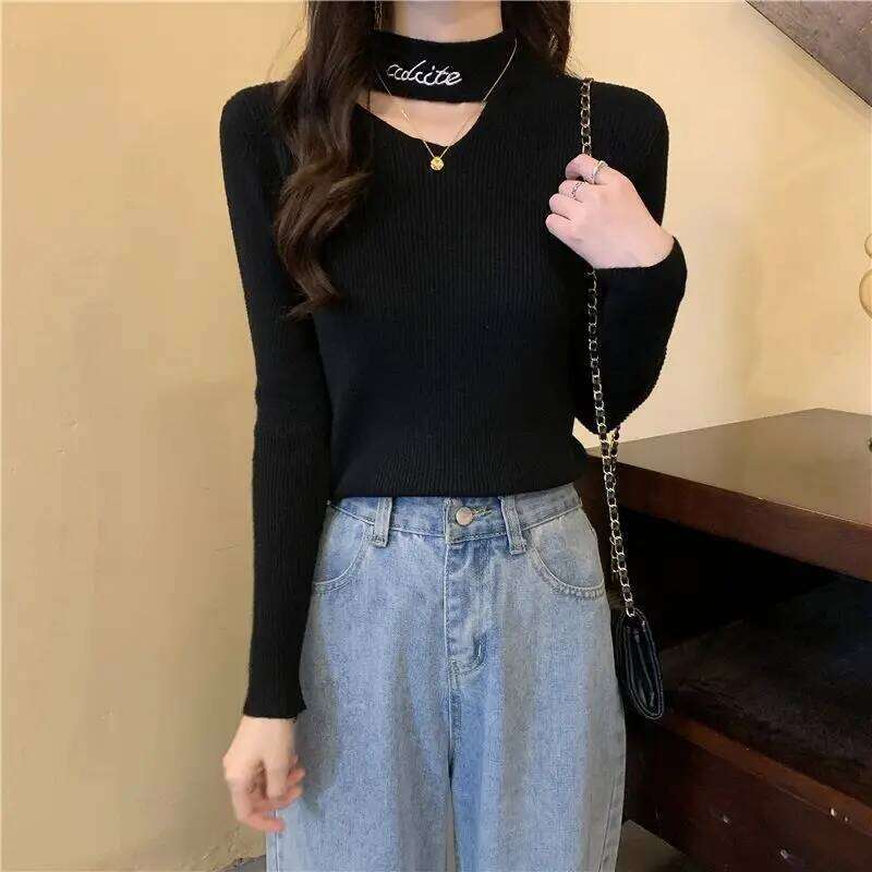 Hollow Half Turtleneck for Women in Autumn and Winter New Slim Fit Inner Long-sleeved Pullover Base Knit Sweater Trendy Z260313