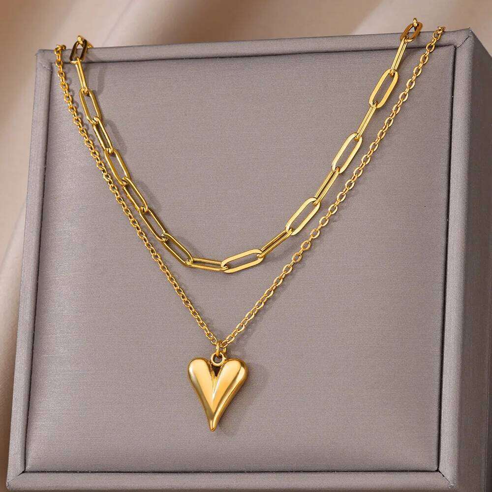 Stainless Steel Heart Pendant Necklace for Women Gold Color Neck Chain Choker Trendy Wedding Party Aesthetic Jewelry Accessories H260312