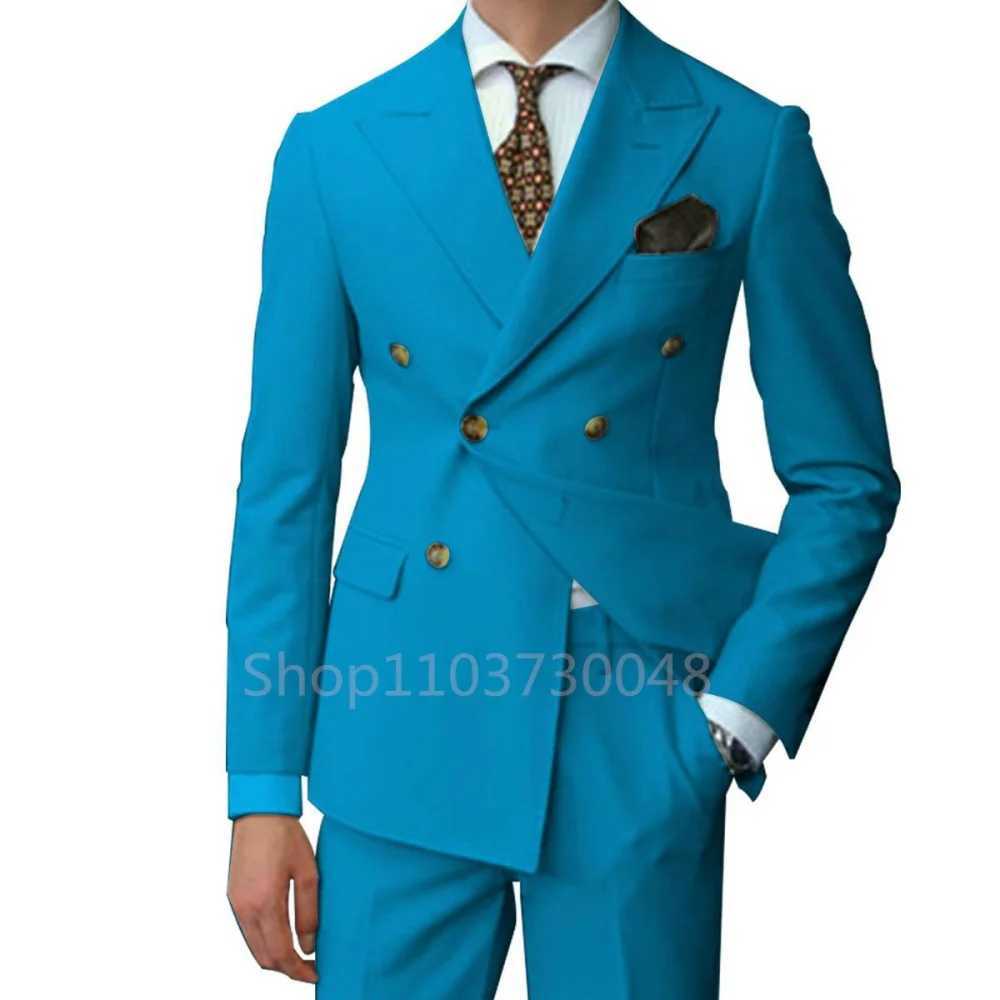 Fashion Style 2 Piece Wedding Men Suits Slim Fit Peak Lapel Blazer Pants Formal Business Party Groom Wear Tuxedos Costume Homme M260313