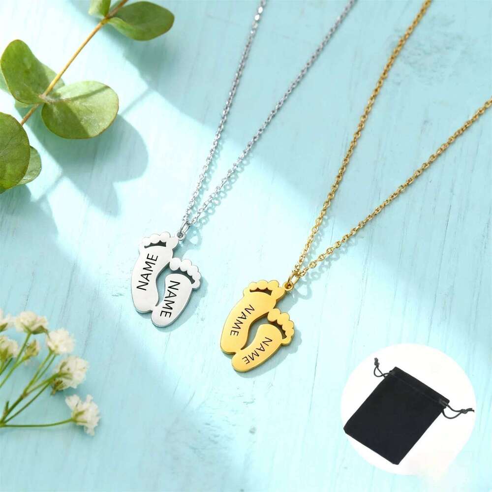 Customized Carving Name Date Foot Stainless Steel Personalized Necklace Couple Friendship Footprints Family Gift H260312