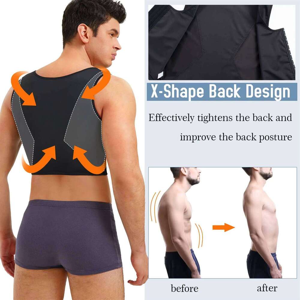 Men's Faja Compression Vest Slimming Undershirt Male Corset Tops Hide Gynecomastia Chest Binder Tank Top 26Y0312