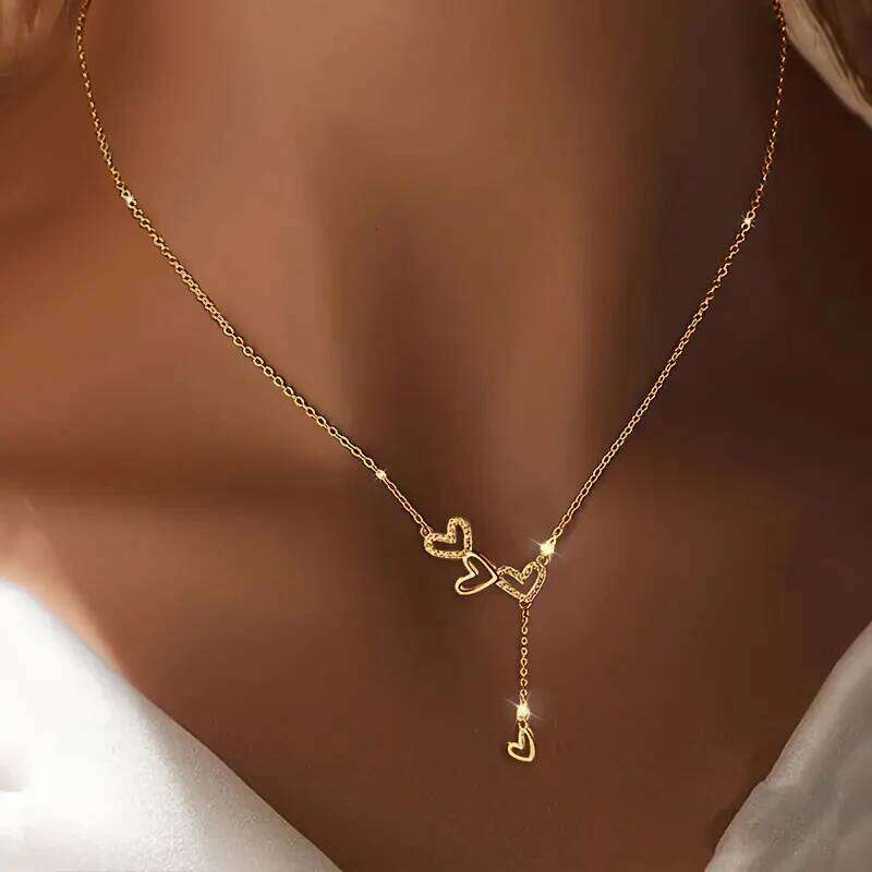 Minimalist Gold Silver Color Synthetic Zircon Heart-shaped Pendant Necklace, Personalized Fashionable Women's Necklace H260312