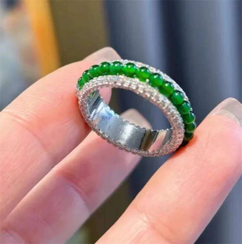 Vintage Natural Green Chalcedony Zircon for Women's Fashion Banquet All-match Index Finger Ring Exquisite Jewelry Gift H260312