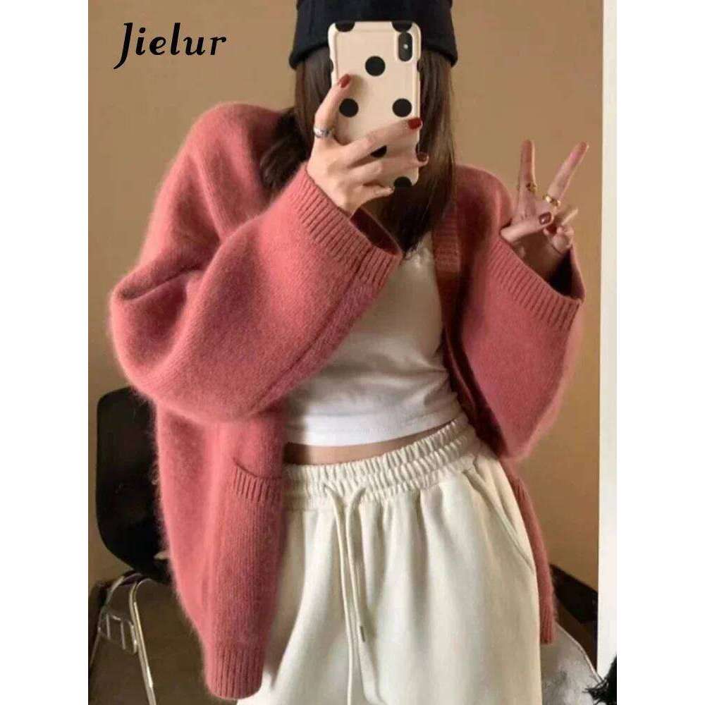 Korean Black Chic V-Neck Single Breasted Knitted Women New Fashion Pure Color Long Sleeves Loose Casual Female Cardigan Z260313