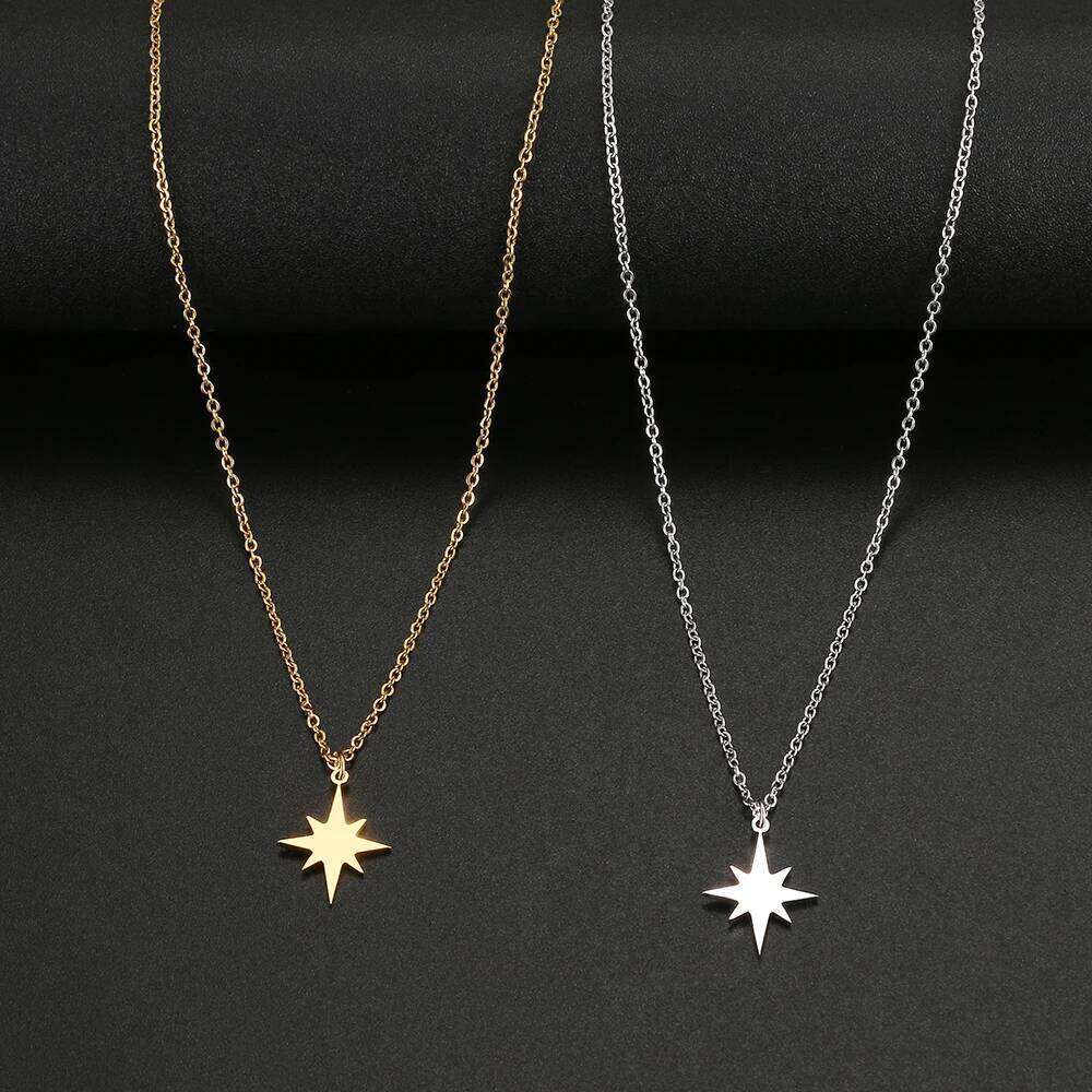 Stainless Steel Necklaces Eight-pointed Star Clavicle Pendant Chain Fashion Necklace For Women Jewelry Party Best Gifts NEW H260312
