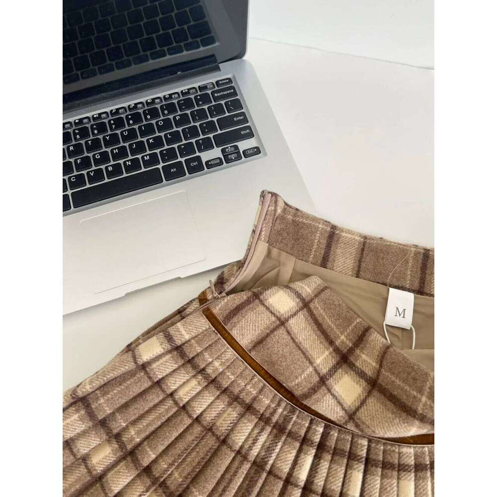 Plaid Pleated Mini Thick Wool Short Skirt High Waist Box-pleat Miniskirt for Women Teen-girl Preppy Style Outfit Z260314