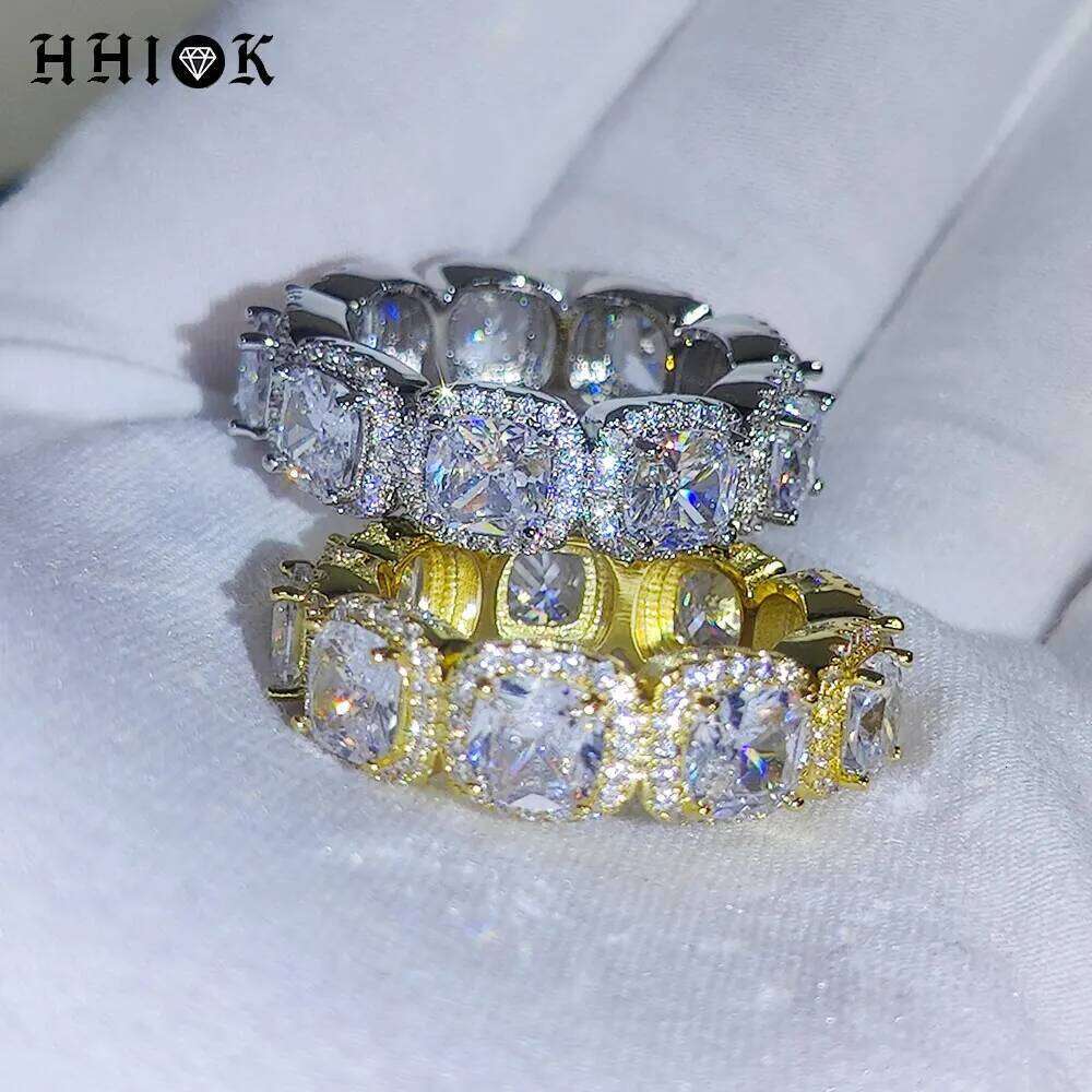Hip Hop Jewelry Iced Out Cluster Cubic Zirconia Band tennis Ring Wedding Promise Cuban Link Rings H260312