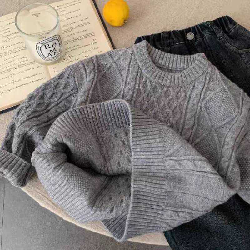 Pullover Children's Sweater for Boys and Girls Casual Thick Knitwear New Winter Style Baby Solid Color Textured Base Shirt Warm